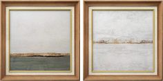 two framed paintings with one painting in the middle and another on the other side, each depicting an ocean scene