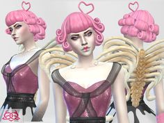 three female mannequins with pink hair and wings