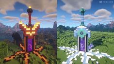 an image of two different structures in minecraft