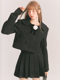 Material: Wool50% Polyester35% Other 15%


Size: SML

Model: 173cm/55kgWear size M/L



Jacket
Length
Chest surroundings
shoulder width
Sleeve Length


S
43cm
106cm
44cm
61cm


M
44cm
110cm
45cm
62cm



 



skirt
Length
Waist


S
43cm
64cm


M
44cm
68cm


L
45cm
72cm Chic Winter Cropped Jacket With Padded Collar, Winter Double-breasted Cropped Jacket, Elegant Spring Outerwear With Padded Collar, Winter Long Sleeve Cropped Jacket, Single Breasted Cropped Jacket For Winter, Winter Long Sleeve Single-breasted Cropped Jacket, Elegant Long Sleeve Outerwear With Padded Collar, Elegant Long Sleeve Blazer With Padded Collar, Chic Long Sleeve Outerwear With Padded Collar