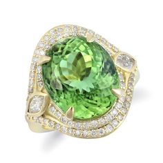 Green Tourmaline Ring, Purple Grapes, Blue Tourmaline, Diamonds Ring, Green Gems, Yellow Gold Setting, Garnet Earrings, 18k Yellow Gold Ring, Tourmaline Ring