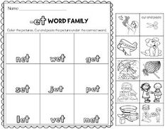 the word family worksheet with pictures and words