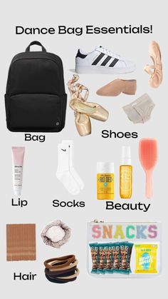 the contents of a bag that includes shoes, socks and other items to wear with them