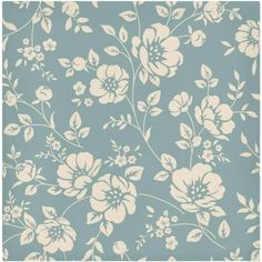 a blue and white wallpaper with flowers on it