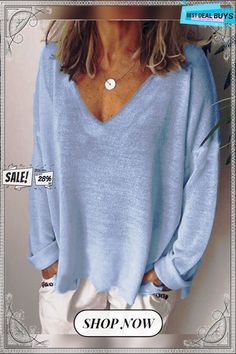 Woman Casual V Neck Cotton-blend Long Sleeve Tunic T-shirt Oversized V-neck Casual Tops, Plain V-neck Top For Fall, Casual Long Sleeve Solid Color T-shirt, Casual Solid Color V-neck T-shirt, Plain Cotton V-neck Top, Casual V-neck Plain Top, Relaxed Fit Solid Color V-neck Top, Long Sleeve Plain T-shirt For Summer, Plain Long Sleeve T-shirt For Summer