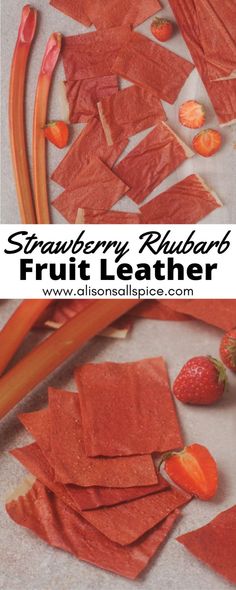 some fruit and vegetables are cut up on the table to be used for making strawberry rhubarb