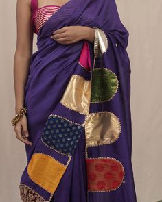 Our stunning पारो (Paaro) Saree! 💜✨ Made from luxurious Chanderi Silk in rich purple, it’s adorned with brocade appliques, golden gota, and mirror embroidery. Featuring hand-embroidered applique elephants, this saree is perfect for any grand occasion. Tradition meets modern elegance! 🌟 #paarosaree #saveasstyle #chanderisilk #grandoccasion #sustainablefashion #elegantdesign Best Sarees Collection, Designer Dupatta, Navratri Dress, Saree Wearing Styles, Saree Draping Styles, Indian Outfits Lehenga, Mirror Embroidery