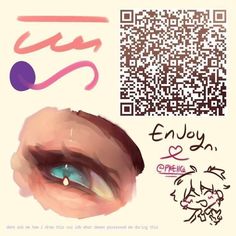 a close up of a person's eye and qr code