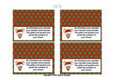 four christmas gift tags with red and green polka dots on the bottom, one has a santa