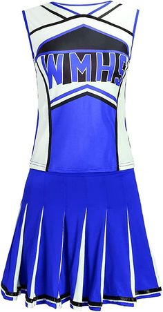 a cheerleader dress with the word wmh in blue and white on it