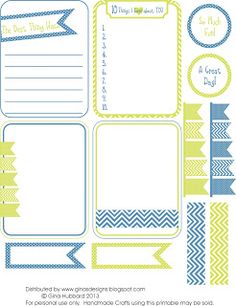 a printable planner page with blue and yellow borders, arrows, and labels on it