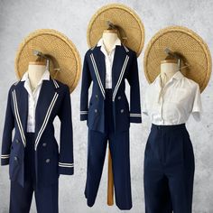 Available on Etsy: Lorenasloftshop 🍂 Waynesville Nc, Sailor Uniform, Sailor Suit, Womens Suits, Sailor Fashion, Beautiful Suit, Classic Blazer, High Rise Pants, Suit Set