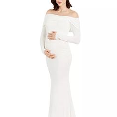 Motherhood Maternity Off-Shoulder Maternity Gown & Photoshoot Dress Size: Xs New With Tags Color Of Dress Is White. Blue Dress Photo Just For Reference Perfect For Photo Shoots, Baby Showers, Etc! Color May Vary Due To Lighting Smoke Free Home Pet Free Home Fast Shipping Bundle And Save No Trades Off-shoulder Maternity Maxi Dress, White Fitted Off-shoulder Dress With Long Sleeves, White Long Sleeve Maternity Dress For Party, White Maxi Off-shoulder Dress For Party, White Long Sleeve Maternity Maxi Dress, White Long Sleeve Maxi Dress For Maternity, White Off-shoulder Maternity Dress, White Long Sleeve Fitted Maternity Dress, White Maxi Length Maternity Dress