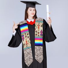 Be unique, expressive and stylish with this eye-catching vibrant custom graduation stole. • Material: 100% polyester, satin finish.• can be customized with your name, school name and your photos.• An ideal gift for anyone who will be graduating.• Size: 71.6 inch in total. Customizable Graduation Stole For School, Academic Graduation Stole, Cheap Customizable Graduation Stole, Multicolor Embroidered Graduation Stole, Embroidered Black Graduation Stole, Winter Dance, Graduation Stole, Handmade Belts, Orange Shirt