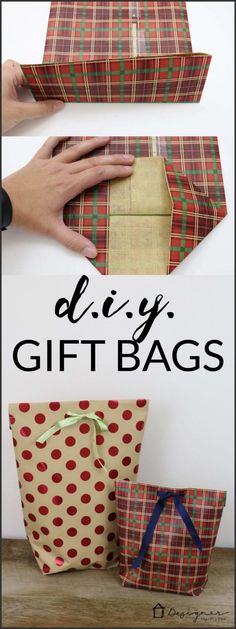 the diy gift bags are made from wrapping paper