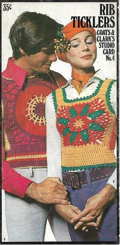 an old magazine cover with two people wearing sweaters