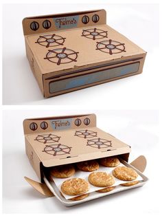 an open cardboard box with cookies in it