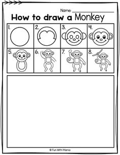 the printable worksheet for how to draw a monkey