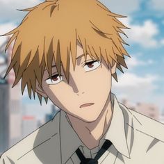 an anime character with blonde hair staring at the camera