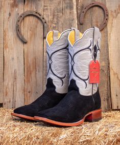 Quincy mens black suede leather western rodeo square toe boots -handmade -water resistant -color black & gray Black Snip Toe Boots For Ranch, Black Square Toe Boots For Western-themed Events, Black Moc Toe Boots For Rodeo, Black Rodeo Boots With Reinforced Toe, Fitted Black Western Boots, Western Belt Buckles, Western Rodeo, Square Toe Boots, Leather Cowboy Boots