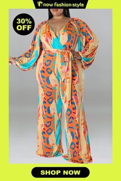 Yellow Casual Print Bandage Patchwork V Neck Plus Size Jumpsuits Trendy Long Sleeve Jumpsuits And Rompers For Beach, Orange Long Sleeve Jumpsuits And Rompers For Summer, Jumpsuit Online, Plus Size Jumpsuit, Plus Size Fashion For Women, Plus Size Pants, Curvy Outfits, Plus Dresses, Black Girls Hairstyles