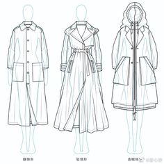 three different types of raincoats and jackets