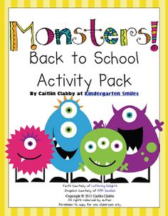 monsters back to school activity pack for children with an image of three monster faces on the front