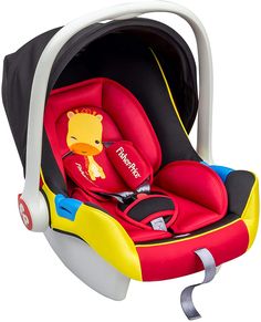 an infant car seat with a cartoon giraffe on the front and back side