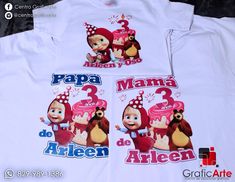 three t - shirts with the names papa mama and 3 do arleen on them