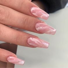 Milky Pink Nails With Design, Nice Acrylic Nails, Simple Gel Nails, Minimal Nails, Classy Acrylic Nails