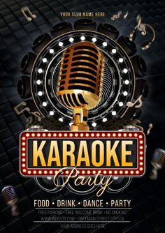 karaoke party flyer with microphone and music notes