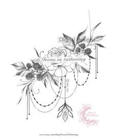 a drawing of flowers and leaves with the words free in tattoory written below it