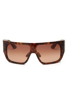 Get the ultimate '90s vibe from these oversized shield sunglasses styled with wrapped frames and scratch-resistant CR-39 lenses for lasting durability. 125mm lens width; 127mm temple length 100% UV protection Adjustable nonslip nose pads CR-39 lenses Acetate Imported Hispanic & Latinx Owned/Founded Retro Brown Shield Sunglasses With Polarized Lenses, Retro Brown Shield Sunglasses With Mirrored Lenses, Retro Brown Sunglasses For Streetwear, Rectangular Shield Sunglasses With Tinted Lenses, Casual Brown Rectangular Shield Sunglasses, Brown Rectangular Shield Sunglasses With Uv Protection, Brown Rectangular Shield Sunglasses With Uva Protection, Brown Polycarbonate Shield Sunglasses For Summer, Trendy Brown Shield Sunglasses With Polarized Lenses