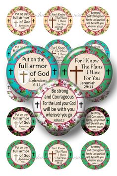 a bunch of buttons with the words for jesus and his cross on them, all in different colors