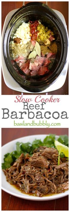 slow cooker barbacoa with meat and vegetables