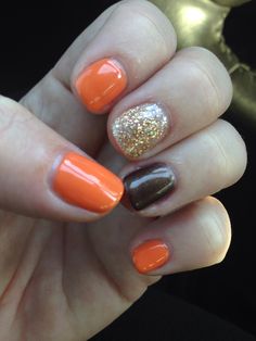 Fall Nail Designs Orange, Brown And Orange Nails, Orange And Brown Nails, Nail Designs Orange, Taupe Nails, Gold And Orange, Dip Nails