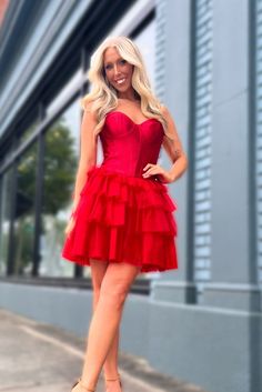 Sweetheart Red Ruffle Short Homecoming Dress