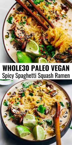 two plates with different types of food on them and the words wholeco paleo vegan