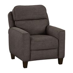 the reclining chair is shown in grey fabric