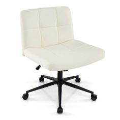 a white office chair with black wheels and casteors