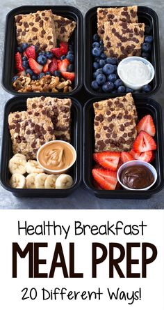 healthy breakfast meal prepped in four separate trays