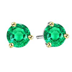 METAL SPECIFICATIONS Two Tone Gold 14K STONE SPECIFICATIONS Stone Name : Green Emerald Stone Cut : Round Cut Stone Details : There is one single round cut green emerald stone in the center approx. 4 carats (Approx. Dia. 9 mm) in each earring. Crafted with natural earth mined stones. Color : Green Quality : AAA Total : Approx. 8 Carats EARRING SPECIFICATIONS Overall Diameter: Approx. 3/8 Inches (9 mm) Appraised Value : $28,323.00 Comes with Certificate Green Brilliant Round Cut Earrings, Classic Green Round Earrings, Green Brilliant Cut Earrings For May Birthstone, Green Brilliant-cut Earrings For May Birthstone, Elegant Round Cut Green Earrings, Green Round Earrings With Prong Setting, Green Emerald Round Cut Earrings, Classic Green Round Cut Earrings, Green Emerald Earrings