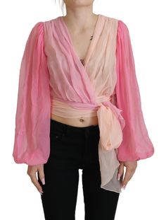 Dolce & Gabbana Silk V-Neckline Wrap Blouse in Women's Pink Sleeves Blouse, Color Mix, Dolce E Gabbana, Silk Wrap, Wrap Blouse, V Neck Blouse, Pink Silk, Color Rosa, Dolce & Gabbana