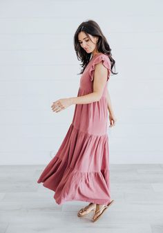 Comfy flowy maxi dress with ruffle cap sleeves, v-neckline, tiered skirt and side pockets. 30% Linen, 70% Rayon Wash inside out on cold gentle. modest dresses, modest dress, modest midi, modest maxi, modest fashion, modest trendy dresses, modest boutique, modest attire, modest clothing, modest tops, modest skirts, modest shop Modest Boutique, Nursing Friendly Dress, Modest Maxi Dress, Temple Dress, Modest Maxi, Fashion Modest, Skirt Ruffle, Modest Tops, Dress Modest