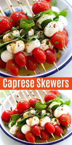 caprese skewers with tomatoes and mozzarella cheese are an easy appetizer