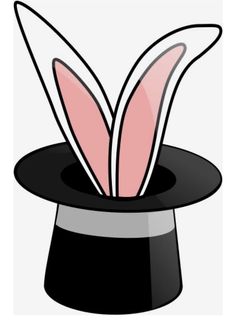 a black top hat with two pink ears sticking out of it's centerpiece