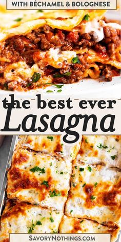 the best ever lasagna recipe with cheese and meat in it, on a white plate