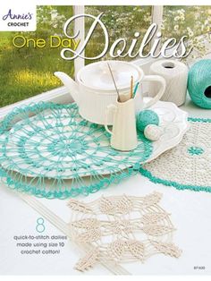 crochet magazine cover with tea cups and doily