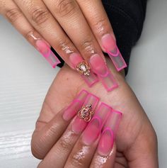 Clear and pink 💗 with a gold jewel ✨️ Nails, Pink, Gold