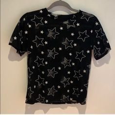 Black Tshirt With Mesh Stars Never Worn - Perfect Condition Brand Tagged For Exposure Tops Black, Brandy Melville Tops, Brand Tags, Brandy Melville, Black Tshirt, Brandy, White Black, White And Black, Black White